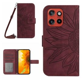 ART SUNFLOWER Peněženkový obal se šňůrkou pro Motorola Edge 60 Neo bordó