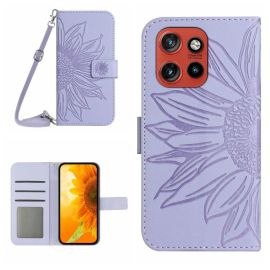 ART SUNFLOWER Peněženkový obal se šňůrkou pro Motorola Edge 60 Neo fialový