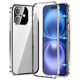 Magnetický kryt 360 pro Apple iPhone 16 stříbrný