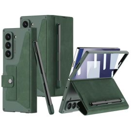 GKK SYNTHETIC Pouzdro se sklem a přihrádkou na stylus Samsung Galaxy Z Fold7 5G zelené