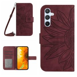 ART SUNFLOWER Peněženkový obal se šňůrkou pro Samsung Galaxy A17 / A17 5G bordó