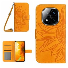 ART SUNFLOWER Peněženkový obal se šňůrkou pro Xiaomi Redmi Note 14 Pro žlutý