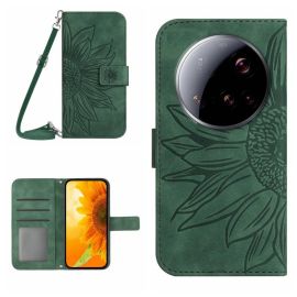ART SUNFLOWER Peněženkový obal se šňůrkou pro Xiaomi 15 Ultra zelený