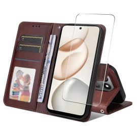 ENKAY PREMIUM SET Peněženkové pouzdro a ochranné sklo Honor 400 Smart 5G / Honor X7d hnědé