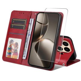 ENKAY PREMIUM SET Peněženkové pouzdro a ochranné sklo Xiaomi 15T Pro červené