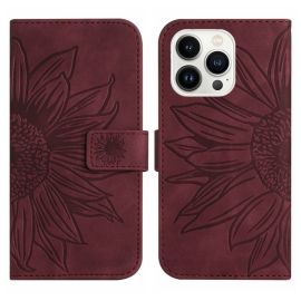 ART SUN FLOWER Peněženkové pouzdro s řemínkem Apple iPhone 15 Pro Max bordó
