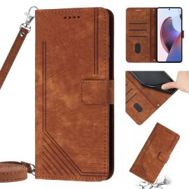 STRIPE Peněženkové pouzdro s řemínkem Motorola Moto G42 hnědé