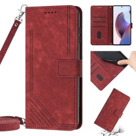 STRIPE Peněženkové pouzdro s řemínkem Motorola Moto G42 červené