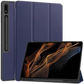 LEATHER Zaklápěcí obal pro Samsung Galaxy Tab S9 Ultra / Tab S10 Ultra tmavomodrý