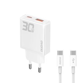 DUDAO A30EUT 30W GaN Síťová nabíječka USB / USB-C + USB-C kabel WHITE