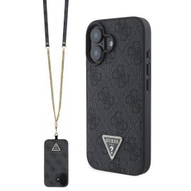 GUESS 4G STRASS SET Ochranný kryt + řemínek pro Apple iPhone 16 černý