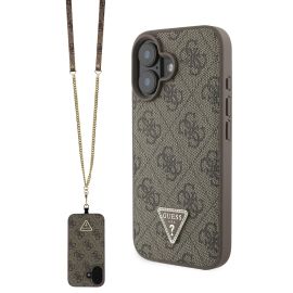 GUESS 4G STRASS SET Ochranný kryt + řemínek pro Apple iPhone 16 hnědý