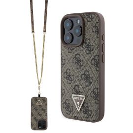 GUESS 4G STRASS SET Ochranný kryt + řemínek pro Apple iPhone 16 Pro hnědý