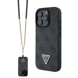 GUESS 4G STRASS SET Ochranný kryt + řemínek pro Apple iPhone 16 Pro Max černý