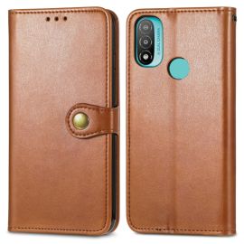 LEATHER BUCKLE Peněženkový obal Motorola Moto E20 hnědý