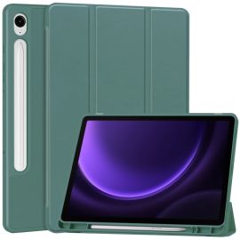 LEATHER Zaklápěcí kryt Samsung Galaxy Tab S10 FE / Tab S9 FE tmavě zelený