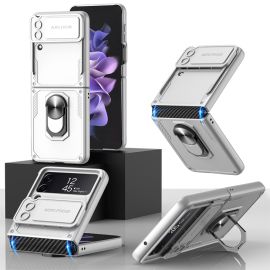 GKK RING Ochranný kryt s držákem Samsung Galaxy Z Flip 4 5G stříbrný