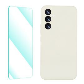 ENKAY SET Silikonový obal a 2D sklo Samsung Galaxy A54 5G béžový