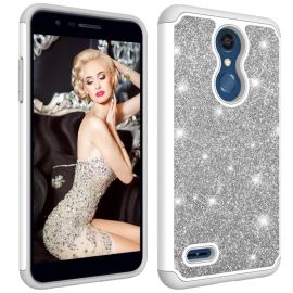 Glitter Powder Ochranný Gumový Obal LG K30 stříbrný