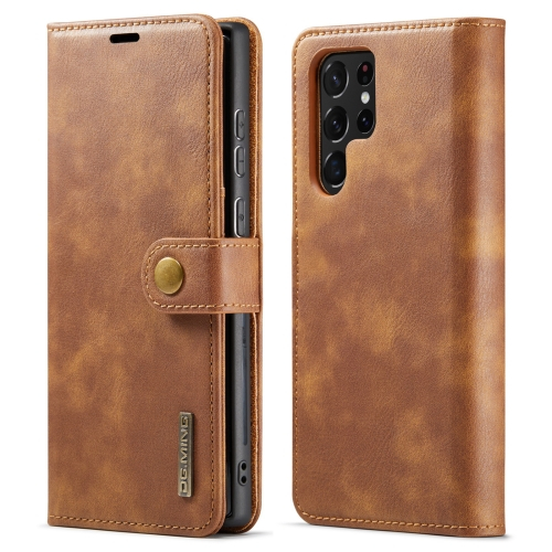 Levně DG.MING Peněženkový obal 2v1 Samsung Galaxy S22 Ultra 5G hnědý