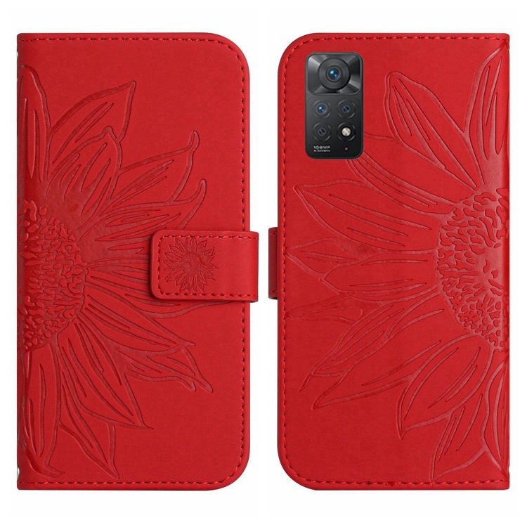 Levně ART SUNFLOWER Peněženkový obal se šňůrkou pro Xiaomi Redmi Note 11 / Note 11S červený