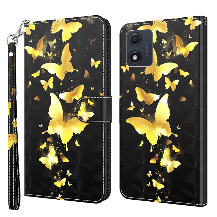 Levně ART Peněženkový kryt pro Motorola Moto E13 GOLD BUTTERFLY