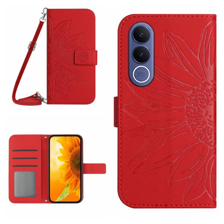 Levně ART SUNFLOWER Peněženkový kryt se šňůrkou pro Vivo V70 FE červený