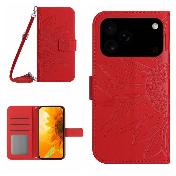 Levně ART SUNFLOWER Peněženkový kryt se šňůrkou pro Apple iPhone 17 Pro červený