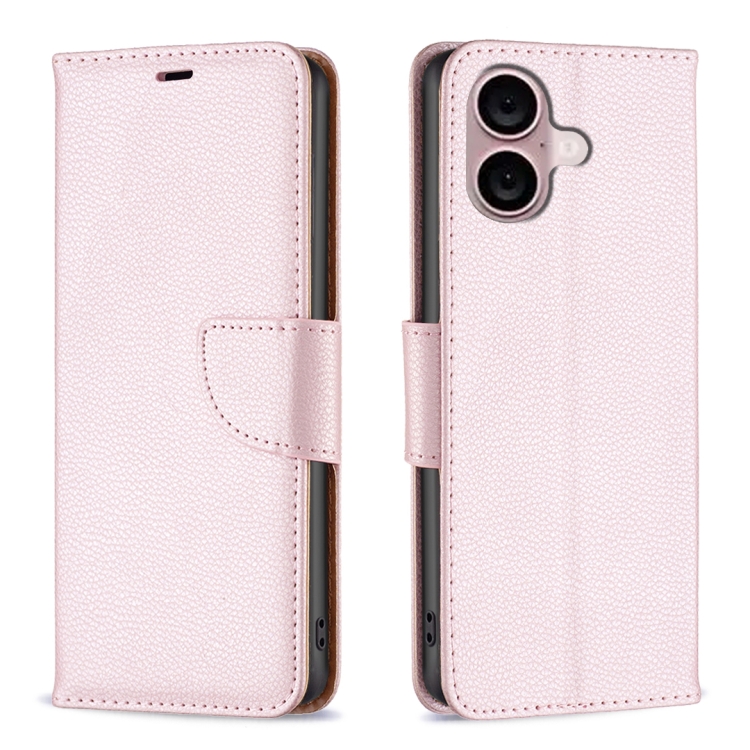 Levně LITCHI Peněženkové pouzdro pro Apple iPhone 16 Plus světle růžové