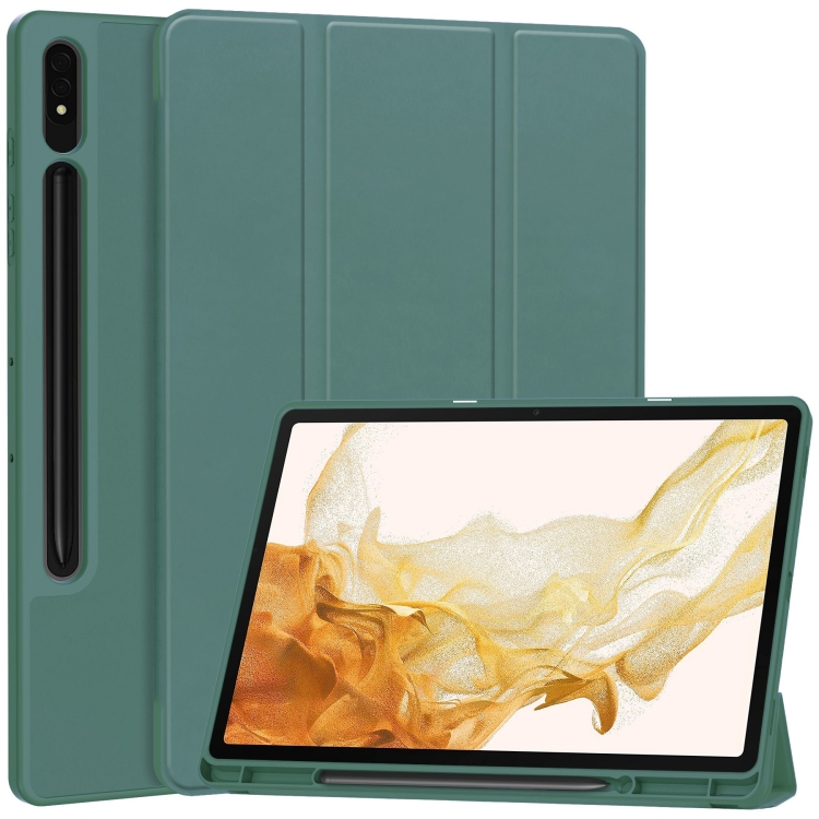 Levně LEATHER Zaklápěcí obal pro Samsung Galaxy Tab S9+ / S10+ tmavě zelený