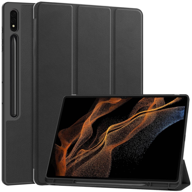 Levně LEATHER Zaklápěcí obal pro Samsung Galaxy Tab S9 Ultra / Tab S10 Ultra černý