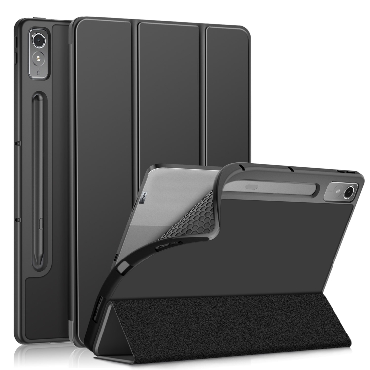 Levně LEATHER Zaklápěcí kryt pro Lenovo Tab P12 černý