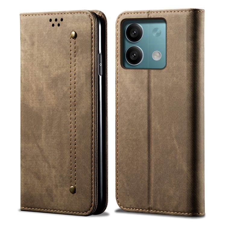 Levně DENIM Peněženkový kryt pro Xiaomi Redmi Note 13 šedohnědý