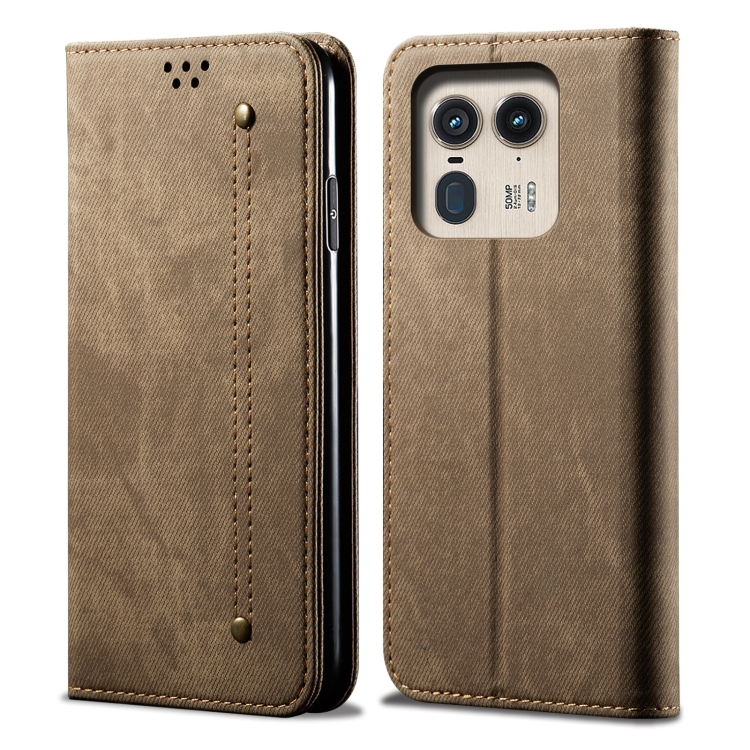 DENIM Peněženkový kryt pro Motorola Edge 50 Ultra šedohnědý