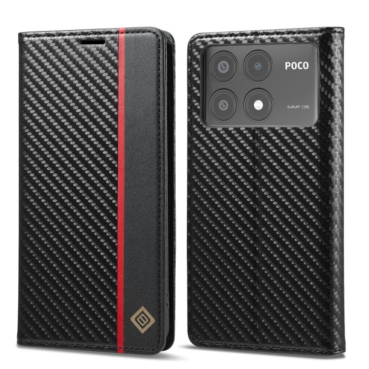 Levně IMEEKE CARBON Peněženkový kryt Xiaomi Poco X6 Pro 5G