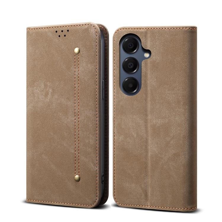 Levně DENIM Peněženkový kryt pro Samsung Galaxy S25 FE šedohnědý