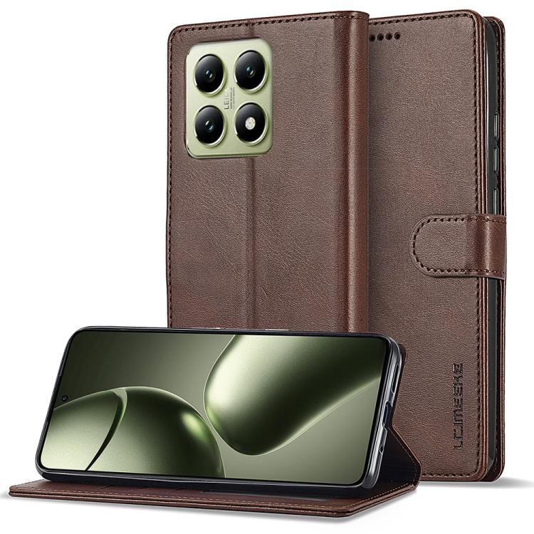 Levně IMEEKE Peněženkový obal pro Xiaomi 14T tmavě hnědý