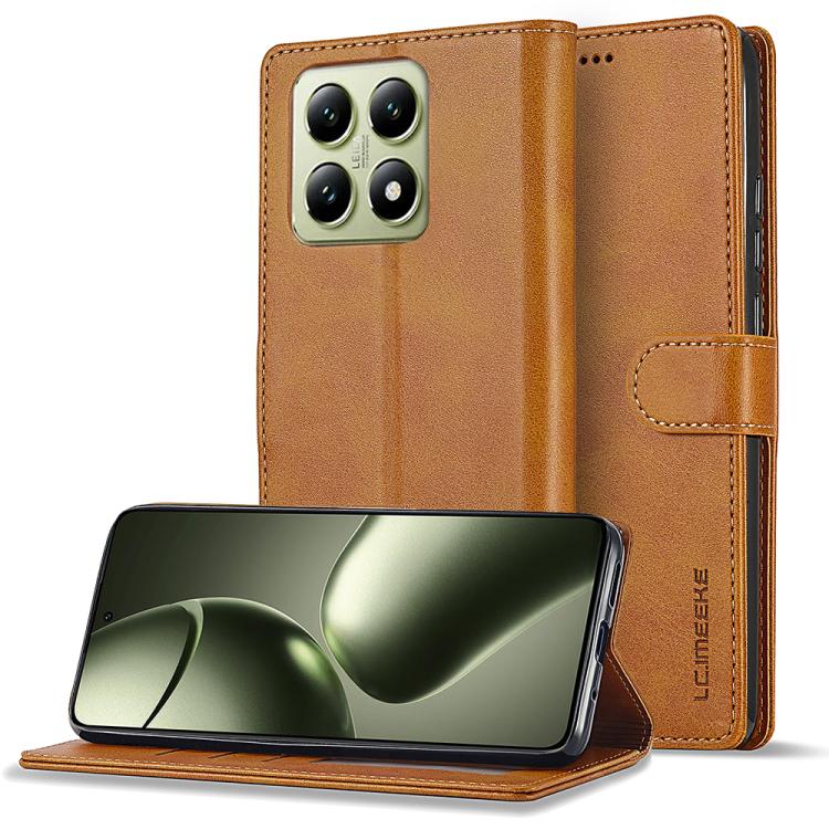 Levně IMEEKE Peněženkový obal pro Xiaomi 14T světle hnědý