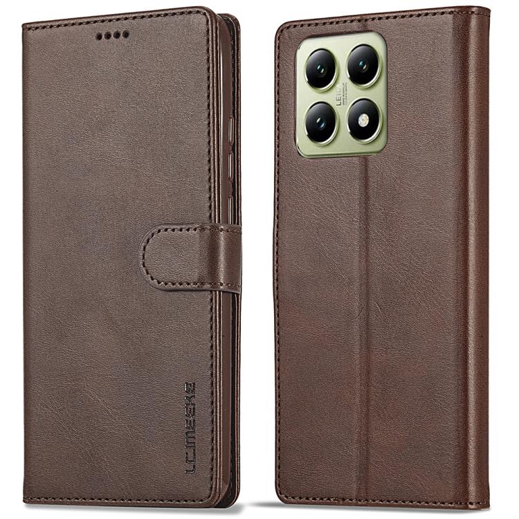 Levně IMEEKE Peněženkový obal pro Xiaomi 14T Pro tmavě hnědý