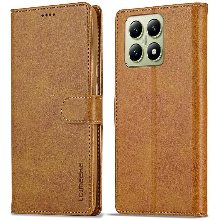 Levně IMEEKE Peněženkový obal pro Xiaomi 14T Pro světle hnědý