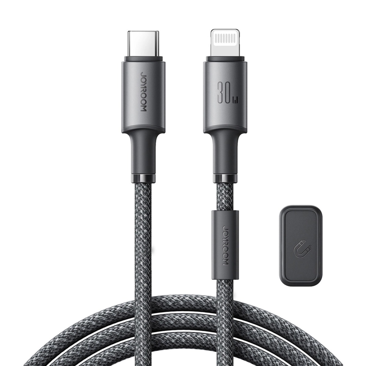 Levně JOYROOM S-A50 Kabel s magnetickým organizérem USB Typ-C/Lightning 30W 1.2 metru šedý