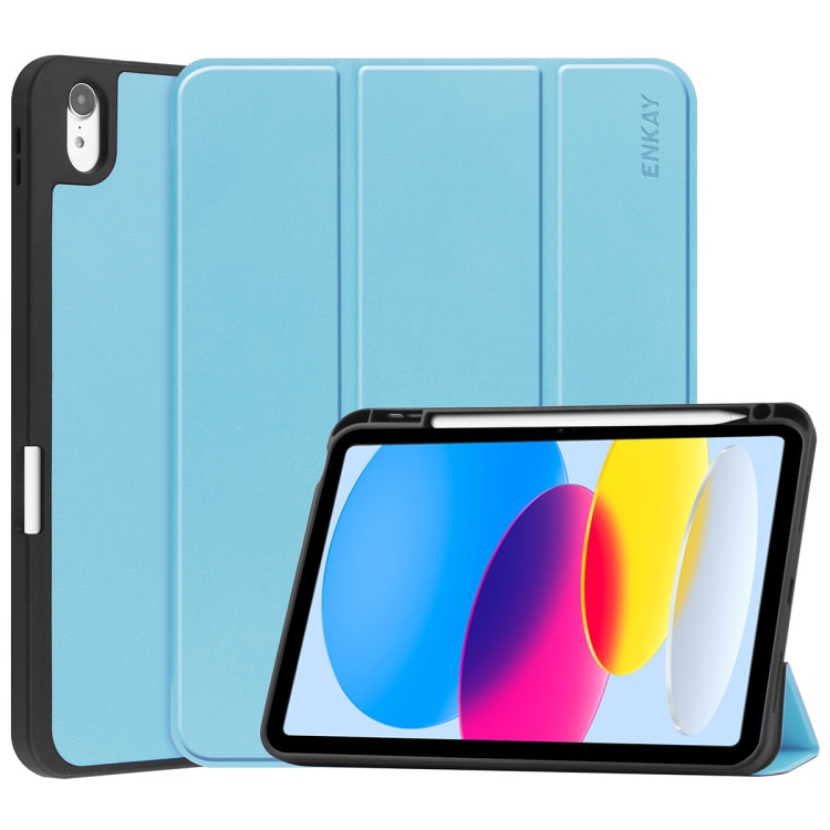 Levně ENKAY LEATHER Zaklápěcí obal pro Apple iPad (A16) 2025 / iPad 2022 světle modrý