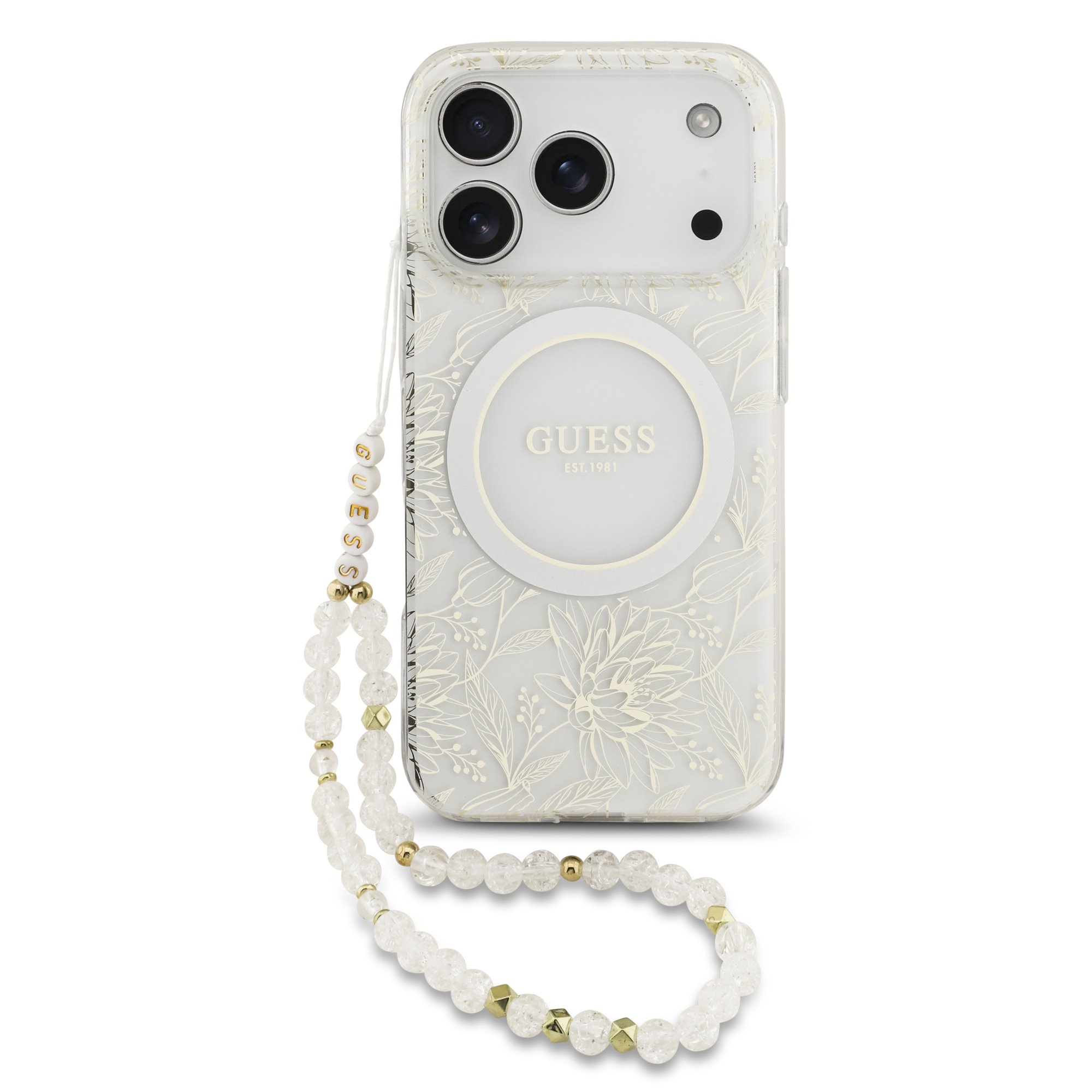 GUESS 122929 GUESS IML FLOWER STRAP Ochranný kryt Apple iPhone 17 Pro WHITE