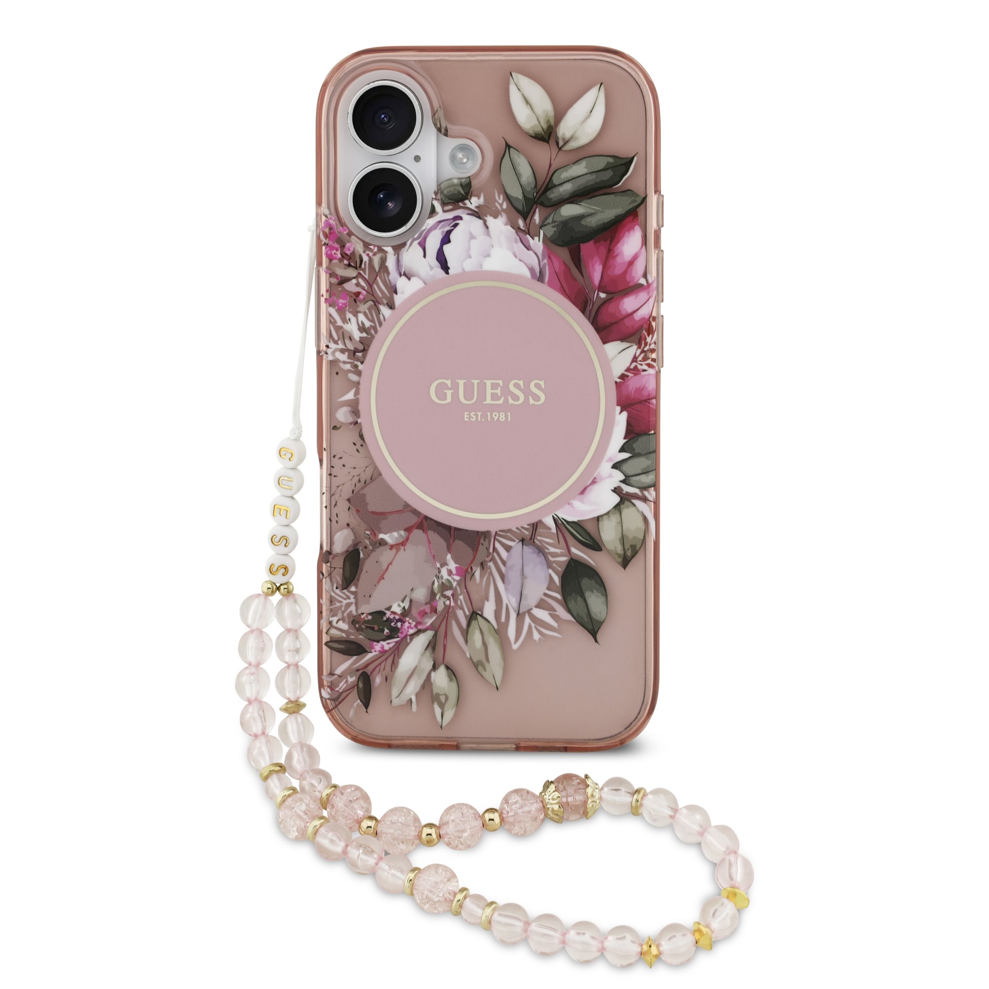 GUESS 122819 GUESS IML FLOWER STRAP Ochranný kryt Apple iPhone 17 PINK