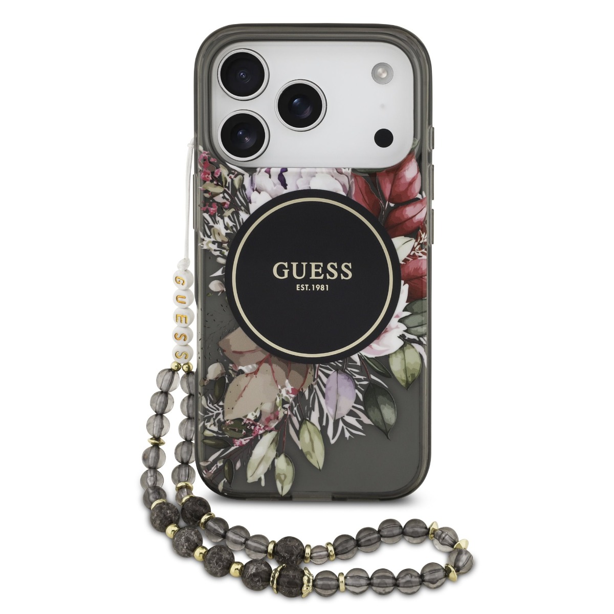GUESS 122923 GUESS IML FLOWER STRAP Ochranný kryt Apple iPhone 17 Pro BLACK