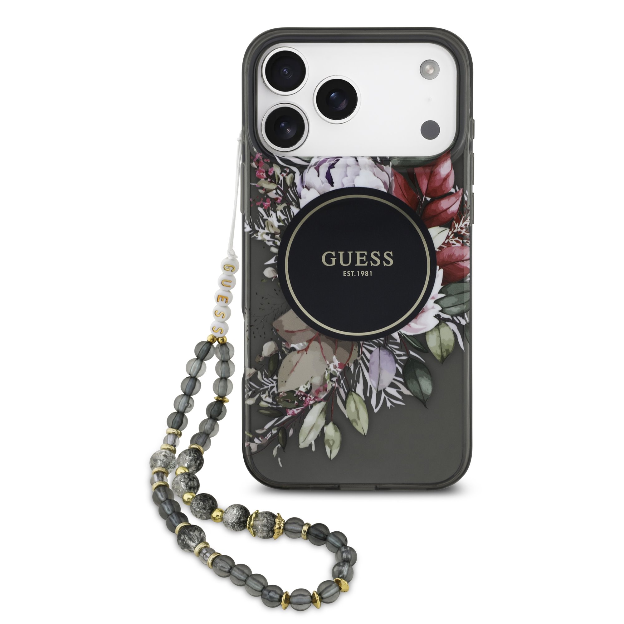 GUESS 122933 GUESS IML FLOWER STRAP Ochranný kryt Apple iPhone 17 Pro Max BLACK