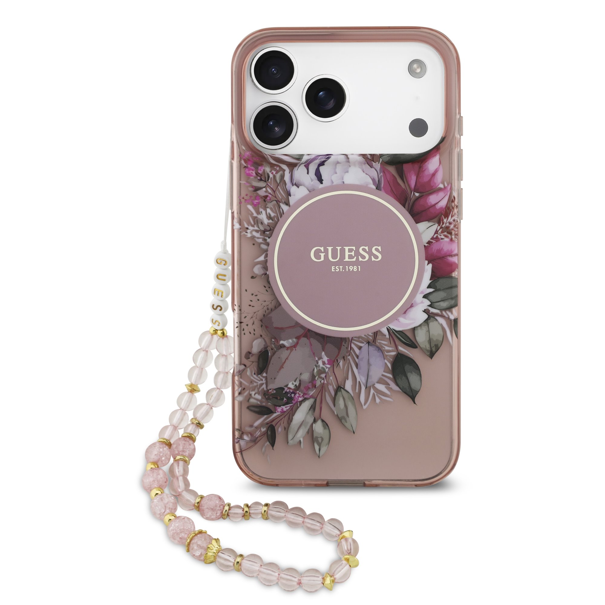GUESS 122934 GUESS IML FLOWER STRAP Ochranný kryt Apple iPhone 17 Pro Max PINK