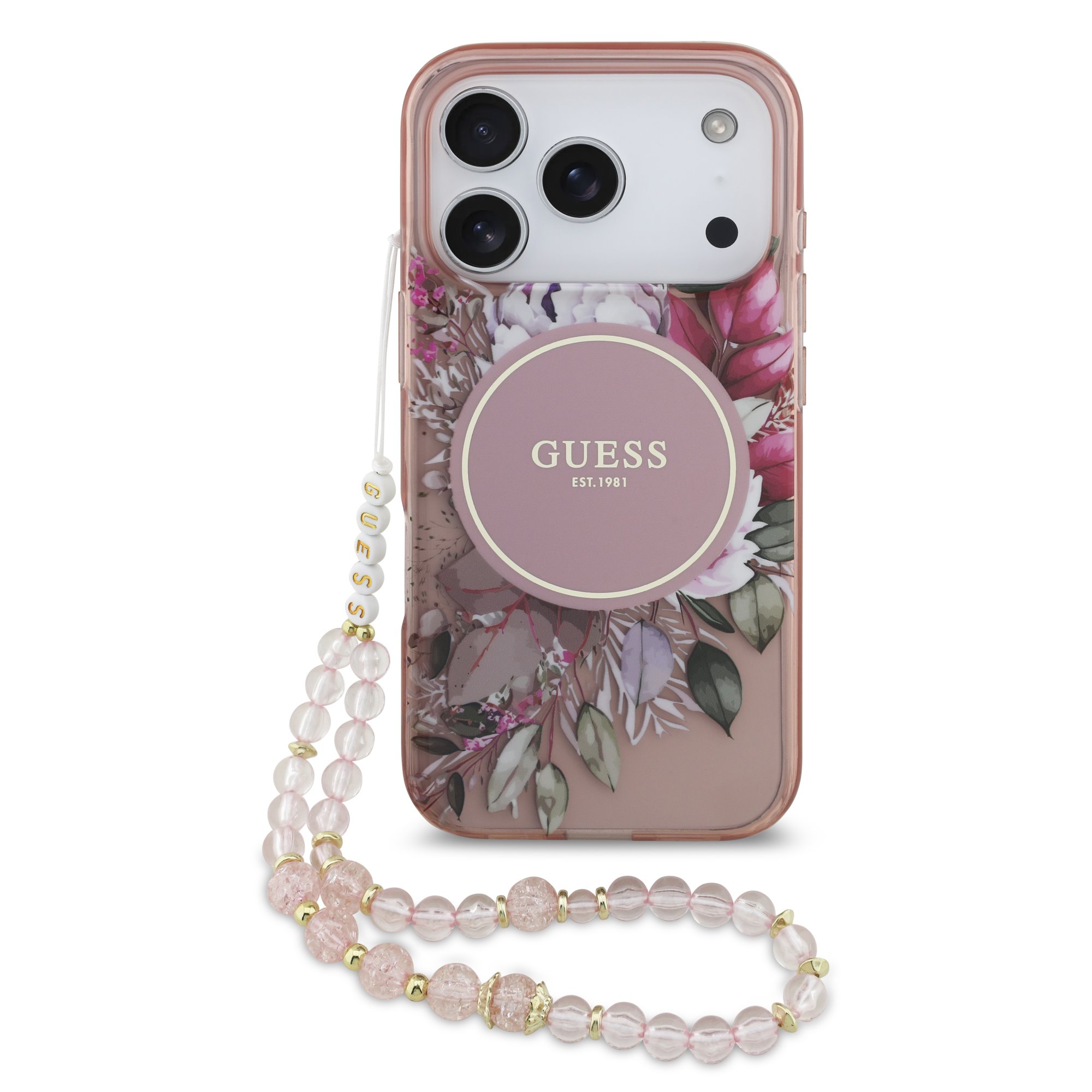 GUESS 122930 GUESS IML FLOWER STRAP Ochranný kryt Apple iPhone 17 Pro PINK