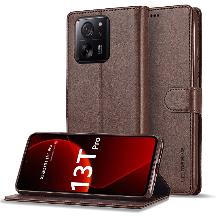 Levně IMEEKE Peněženkový obal pro Xiaomi 13T / 13T Pro tmavě hnědý