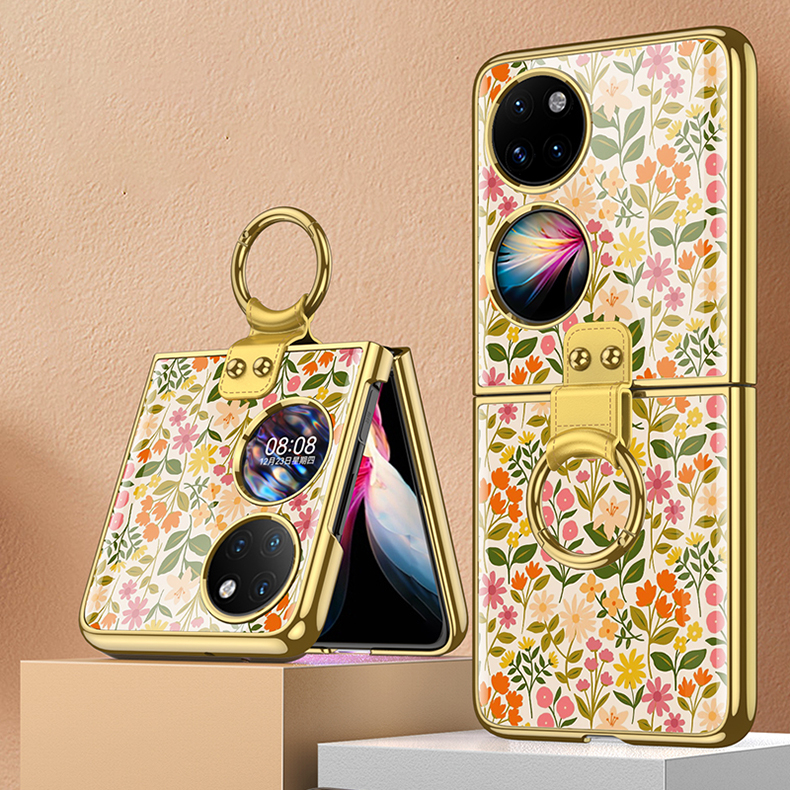 Levně GKK GLASS Ochranný kryt s držákem Huawei P50 Pocket YELLOW FLORA L